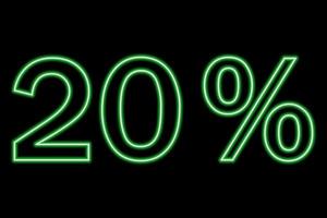 20 procent inscriptie op een zwarte achtergrond. groene lijn in neonstijl. vector