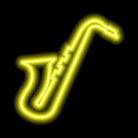 neon gele saxofoon op een zwarte achtergrond. vector