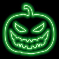 neon groen pompoenoverzicht voor halloween met uitgesneden kwaad gezicht op zwarte achtergrond vector