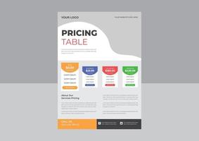 modern ogende prijstabelontwerp met vier abonnementsplannen flyer, prijsgrafieksjabloon, businessplan prijsraster flyer, .vector infographics sjabloon. vector