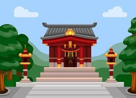 japans heiligdom shinto religie gebed gebouw scène cartoon illustratie vector