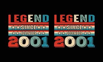 legende sinds september en oktober-2001- verjaardag vintage t-shirtontwerp. vector