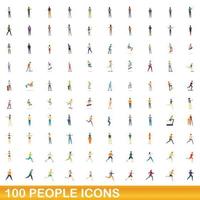 100 mensen iconen set, cartoon stijl vector