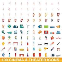 100 bioscoop en theater iconen set, cartoon stijl vector