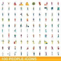 100 mensen iconen set, cartoon stijl vector