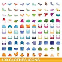 100 kleding iconen set, cartoon stijl vector