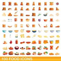 100 voedsel iconen set, cartoon stijl vector