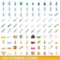 100 hygiëne iconen set, cartoon stijl vector