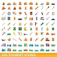 100 toeristische iconen set, cartoon stijl vector