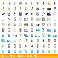 100 internet iconen set, cartoon stijl vector