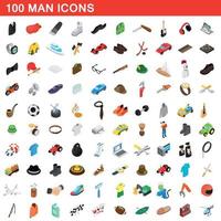 100 man iconen set, isometrische 3D-stijl vector