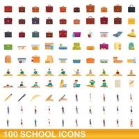 100 school iconen set, cartoon stijl vector