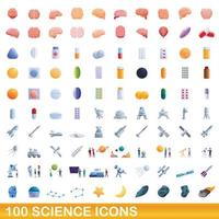 100 wetenschap iconen set, cartoon stijl vector