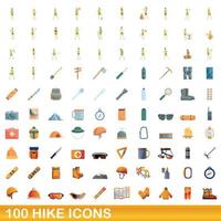 100 wandeling iconen set, cartoon stijl vector