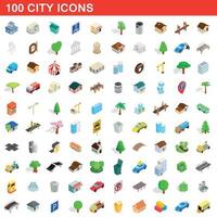 100 stad iconen set, isometrische 3D-stijl vector