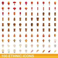 100 etnische iconen set, cartoon stijl vector