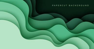 meerdere lagen groene donkere textuur 3d papercut lagen in gradiënt vector banner. abstract papier gesneden kunst achtergrondontwerp voor websitesjabloon. topografiekaartconcept of gladde origami-papiersnede