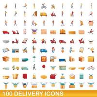 100 levering iconen set, cartoon stijl vector