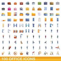 100 kantoor iconen set, cartoon stijl vector