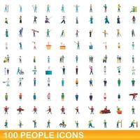 100 mensen iconen set, cartoon stijl vector