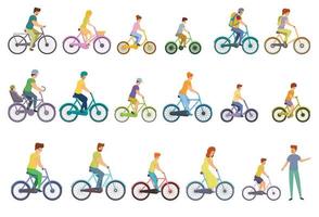 fiets familie iconen set, cartoon stijl vector