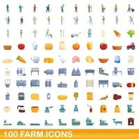 100 boerderij iconen set, cartoon stijl vector