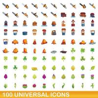 100 universele iconen set, cartoon stijl vector