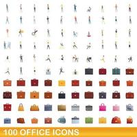 100 kantoor iconen set, cartoon stijl vector