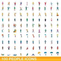 100 mensen iconen set, cartoon stijl vector