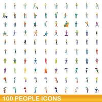 100 mensen iconen set, cartoon stijl vector