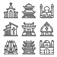 tempel iconen set, Kaderstijl vector