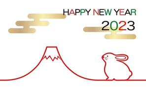 het jaar 2023, het jaar van het konijn, nieuwjaarswenskaartsjabloon met een konijnmascotte en mt. fuji. vector