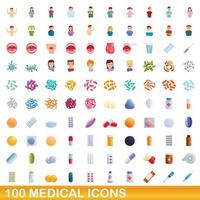 100 medische iconen set, cartoon stijl vector