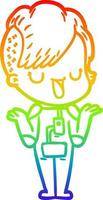 regenboog gradiënt lijntekening schattig cartoon meisje met hipster kapsel vector