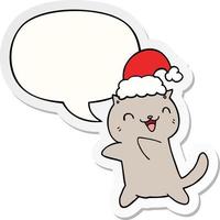leuke cartoon kerst kat en tekstballon sticker vector