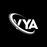 vya-logo. vja brief. vya brief logo ontwerp. initialen vya logo gekoppeld aan cirkel en hoofdletter monogram logo. vya typografie voor technologie, zaken en onroerend goed merk. vector
