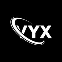 vyx-logo. vyx brief. vyx brief logo ontwerp. initialen vyx-logo gekoppeld aan cirkel en monogram-logo in hoofdletters. vyx typografie voor technologie, zaken en onroerend goed merk. vector