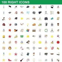 100 juiste iconen set, cartoon stijl vector