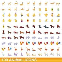 100 dieren iconen set, cartoon stijl vector