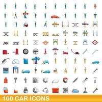 100 auto iconen set, cartoon stijl vector