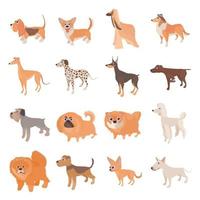 hond iconen set, cartoon stijl vector