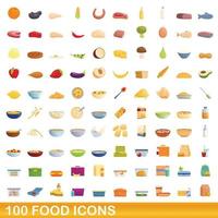 100 voedsel iconen set, cartoon stijl vector