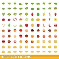 100 voedsel iconen set, cartoon stijl vector