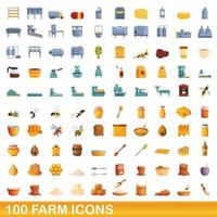 100 boerderij iconen set, cartoon stijl vector