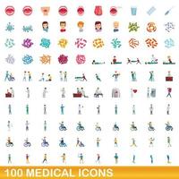 100 medische iconen set, cartoon stijl vector