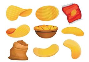 chips aardappel icon set, cartoon stijl vector