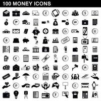 100 geld iconen set, eenvoudige stijl vector