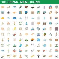 100 afdeling iconen set, cartoon stijl vector