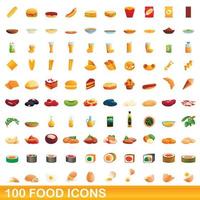 100 voedsel iconen set, cartoon stijl vector