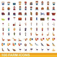 100 boerderij iconen set, cartoon stijl vector